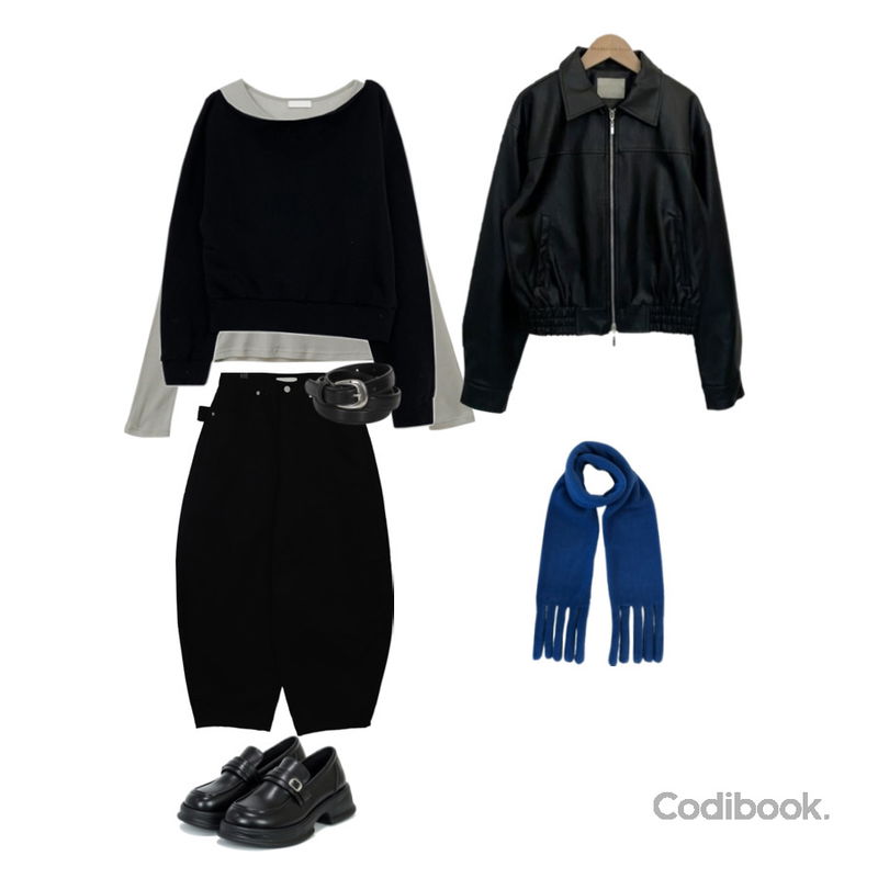 BEIDELLI 우드 클래식 가죽벨트,MANDARINE TREE 온디드 기본핏 포켓 페이크레더 겨울 가죽자켓 가죽점퍼 블루종 3 color,binary01 모렐 텐셀 레이어드 티셔츠등을 매치한 코디