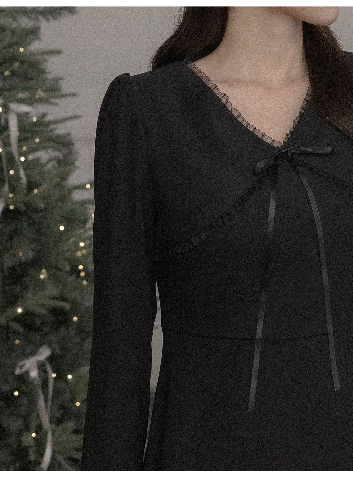 리리앤코 레스퓨티 피치기모 시스루 프릴 미니 원피스