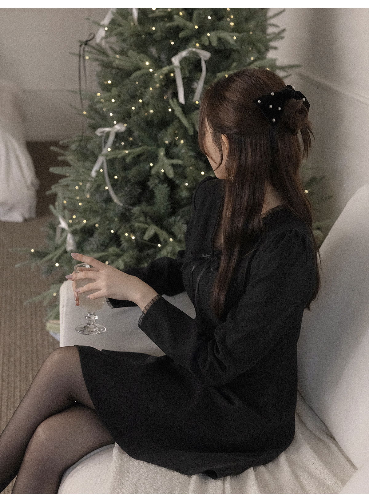 리리앤코 레스퓨티 피치기모 시스루 프릴 미니 원피스