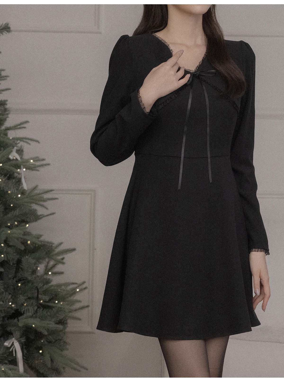 리리앤코 레스퓨티 피치기모 시스루 프릴 미니 원피스