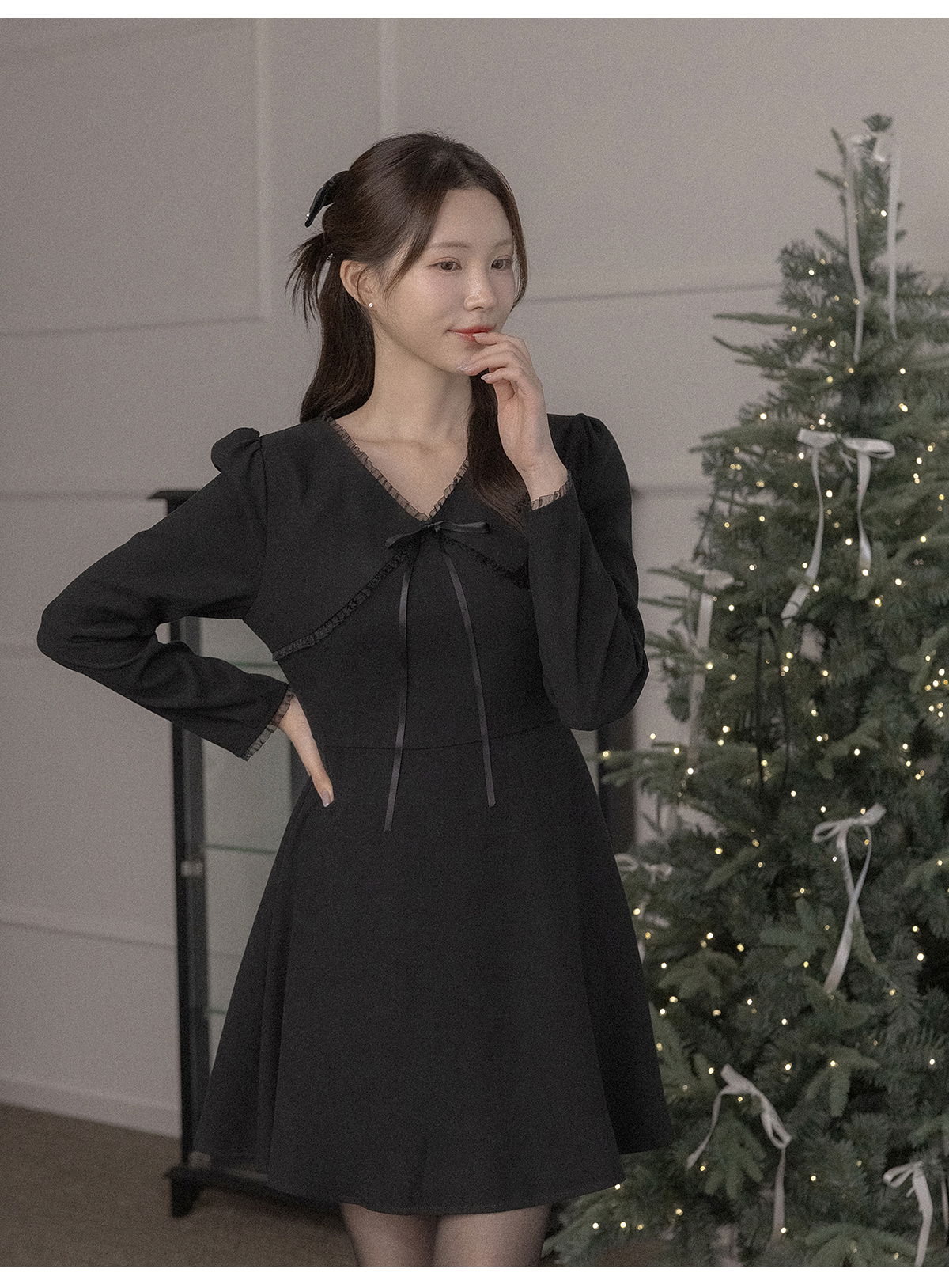 리리앤코 레스퓨티 피치기모 시스루 프릴 미니 원피스