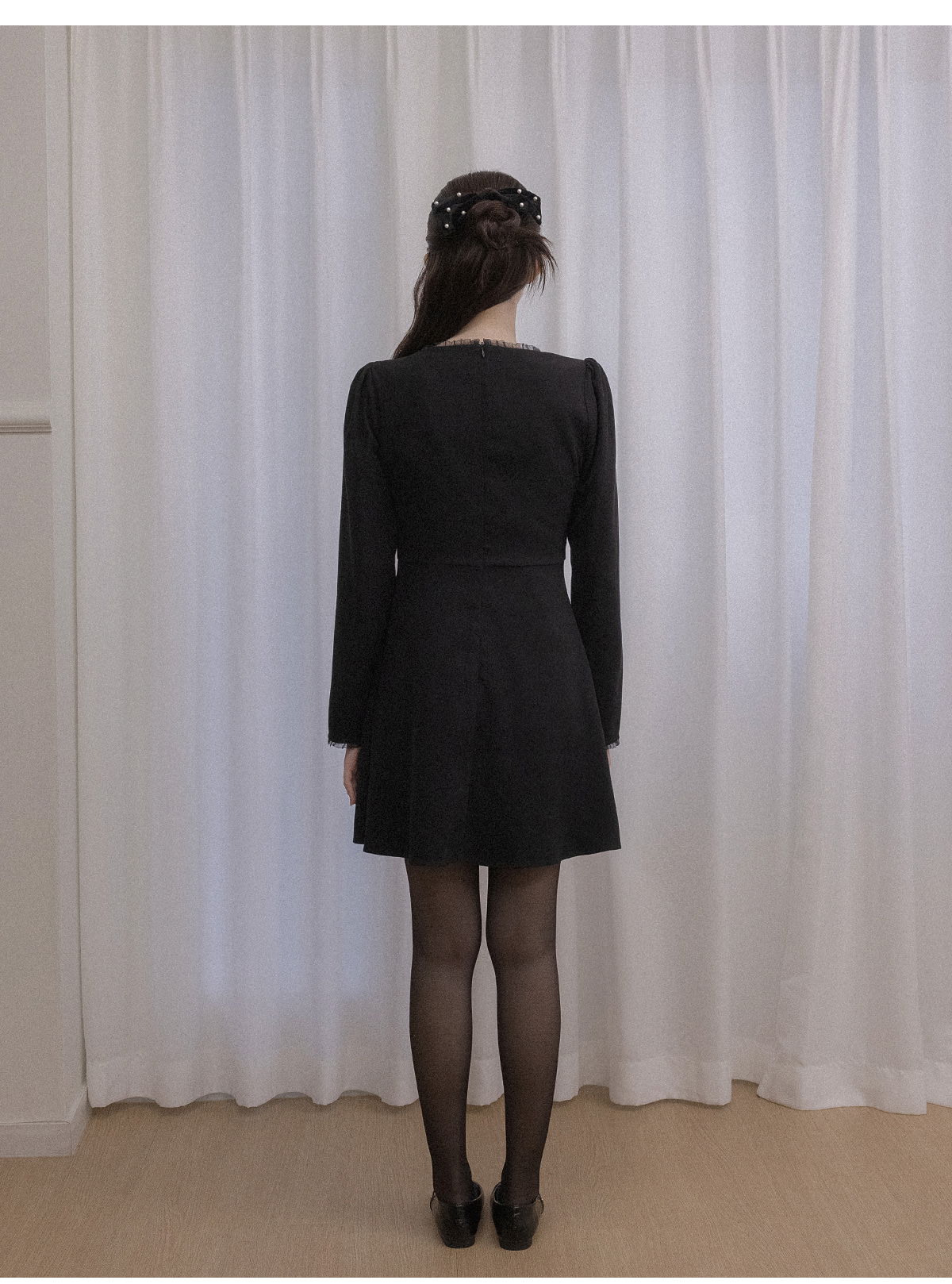 리리앤코 레스퓨티 피치기모 시스루 프릴 미니 원피스