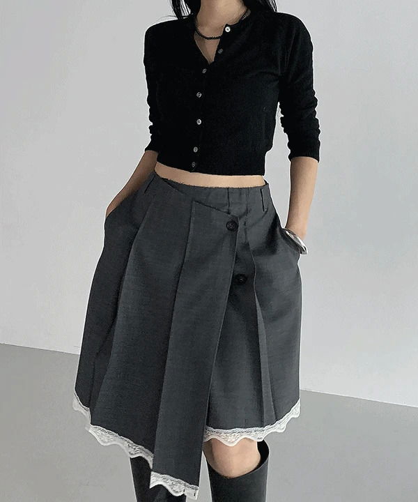 Hidden mid-season basic round neck 7-quarter length wool cardigan