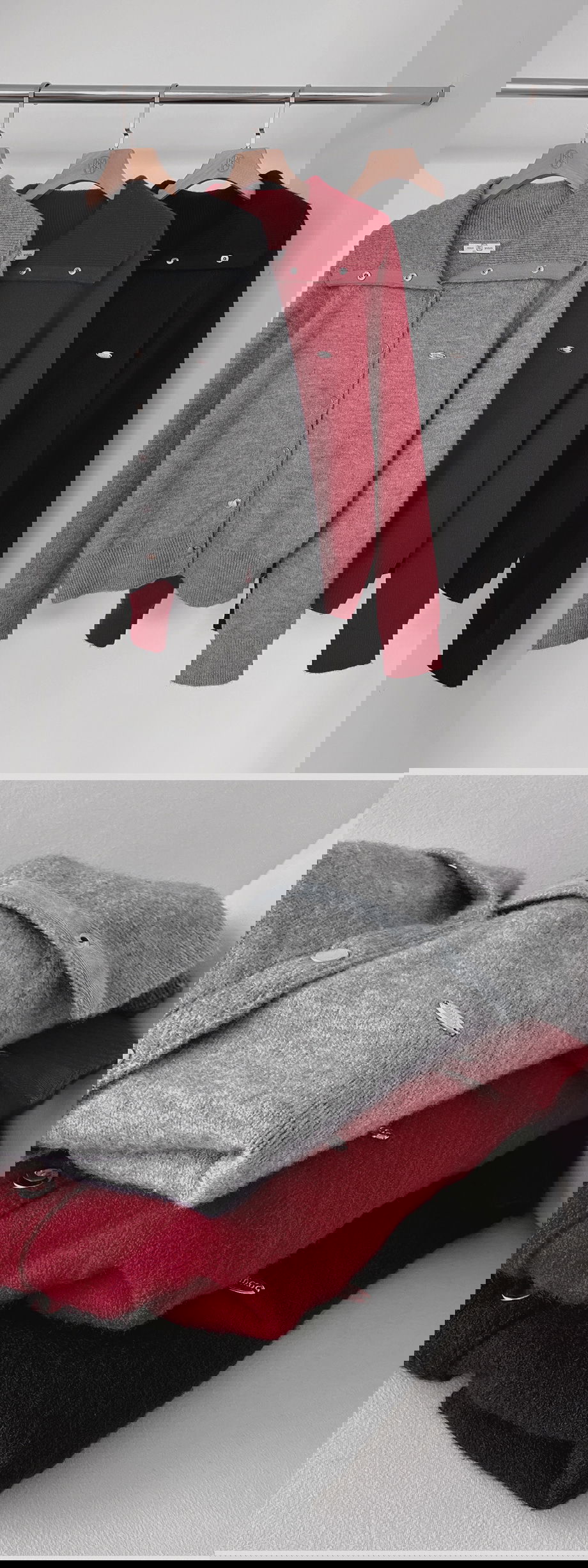 히티브오 하이넥 펜던트 니트 가디건