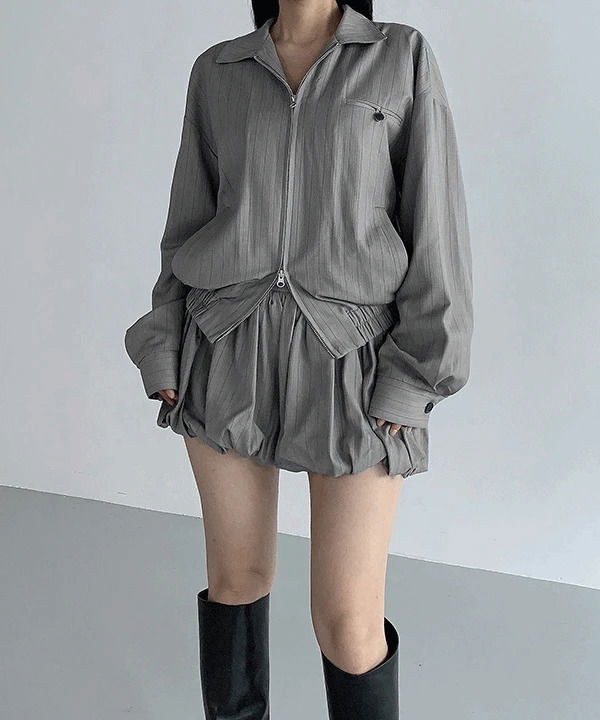 Odd Daily Fall Striped Pintuck Overfit Two-Way Jacket