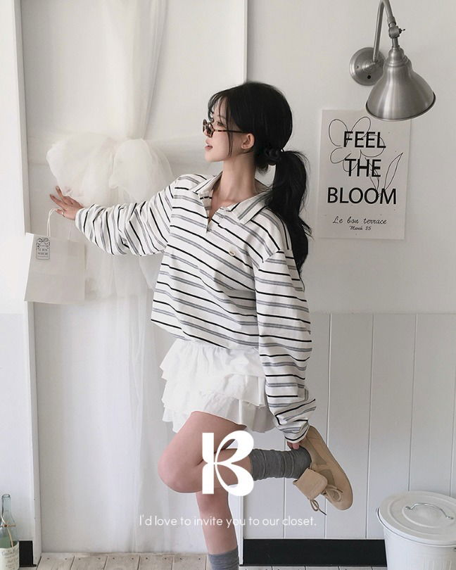 分層設計長袖寬鬆襯衫式T恤