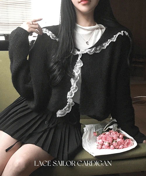 凱莉蕾絲領結針織開襟外套