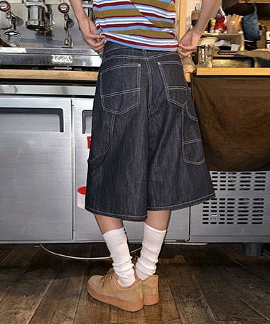 色牢軟挺工裝五分丹寧短褲