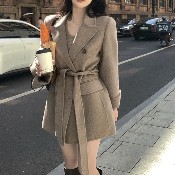 2ver. アルノ カシミア10 ウール72 カラーベルテッドハンドメイドコート