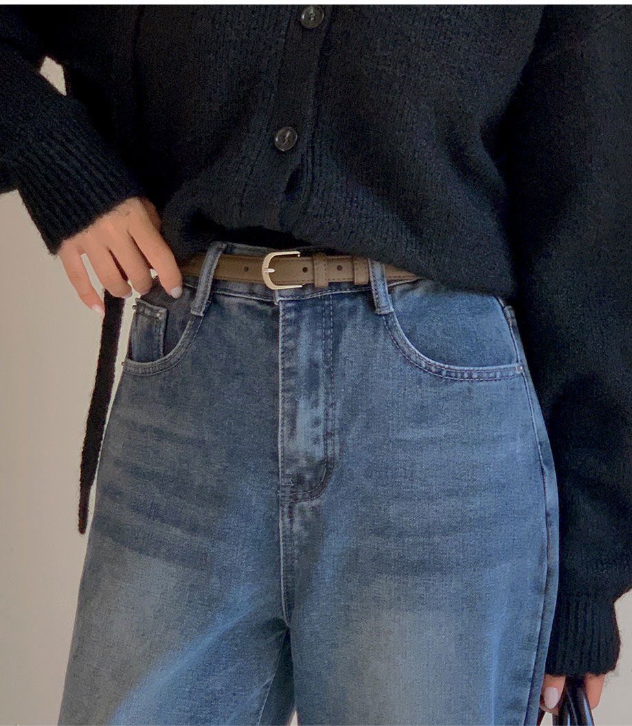 리리앤코 (빅사이즈) 벨티닌 가죽 실버 라운드 버클 롱 벨트