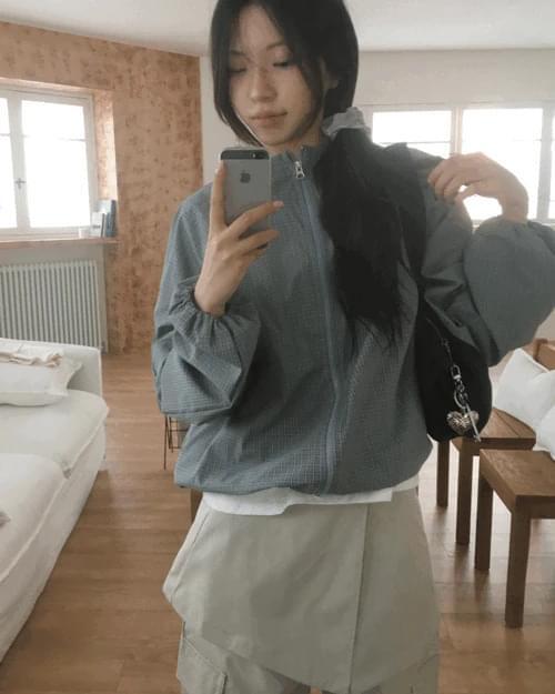 수코 체크 투웨이 면 후드 집업