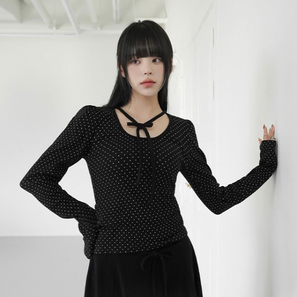 플리노 리본 도트티셔츠