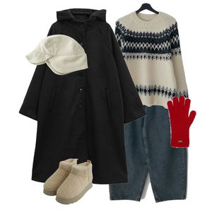 데님,니트,코트 코디