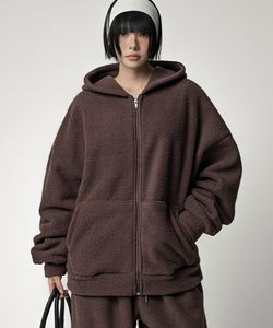Oversized Sherpa Fleece Hood Zip-Up