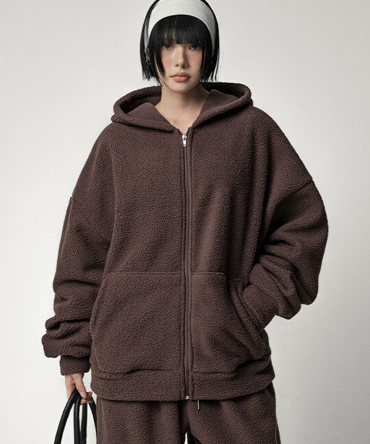 Oversized Sherpa Fleece Hood Zip-Up