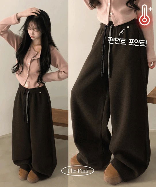 테오 밴딩 팬던트 와이드 니트 융기모 트레이닝 롱 팬츠 (3color)