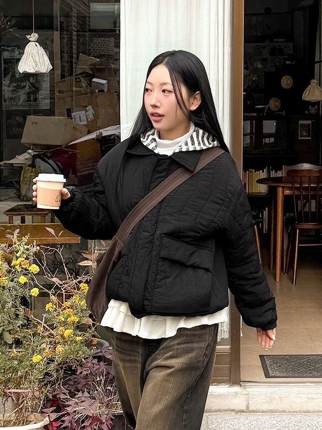 大尺碼防風絎縫連帽短版羽絨外套