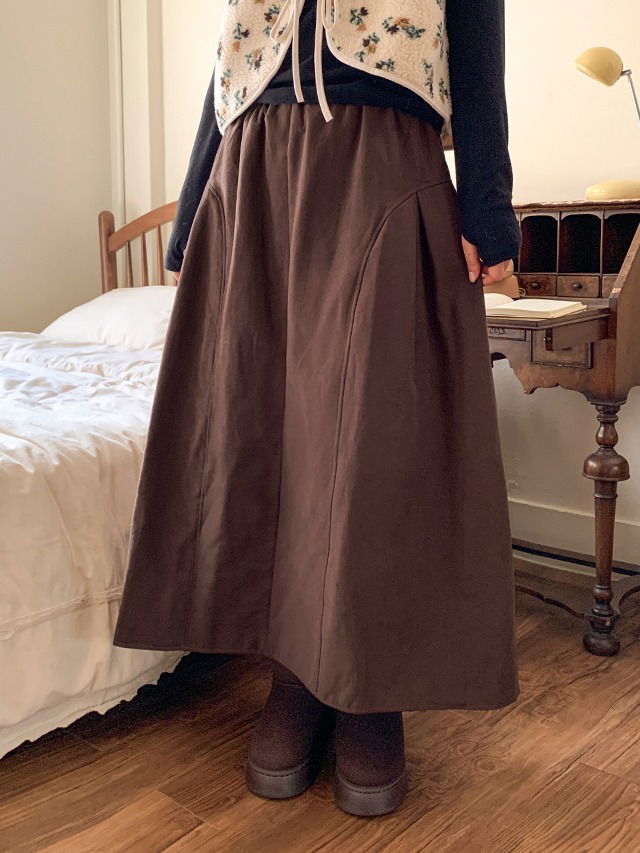 Oversized S-2XL Pannuving Split Pintuck Padded Banding Long Skirt 裙子