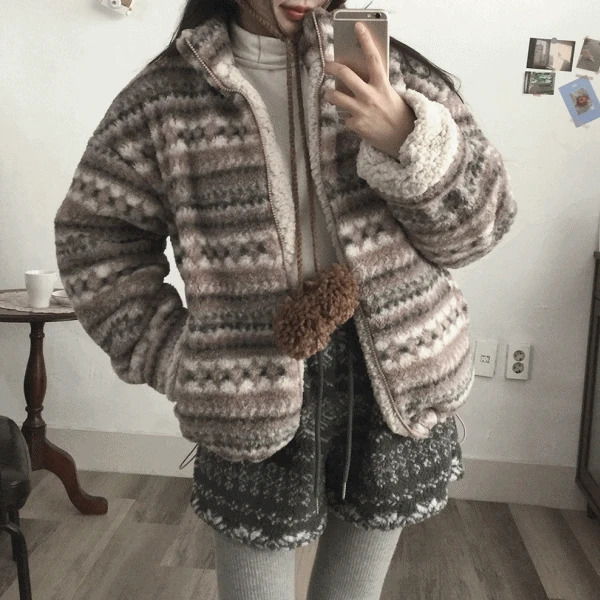 Hoyu Snowflake Nordic Fleece Poggle Fleece Zip-Up Jacket 3 Colors