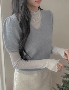 Planning/Fuwa Half-Sleeve Angora Knitwear