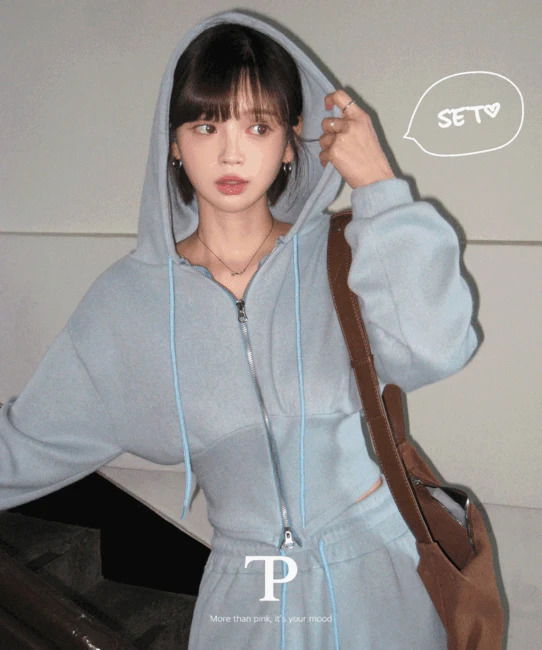 그렌 후리스 피치 기모 후드 집업 + 와이드 트레이닝 팬츠 set (3color)