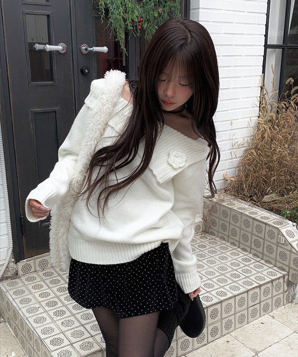 레므 도트 벨벳 미니 스커트