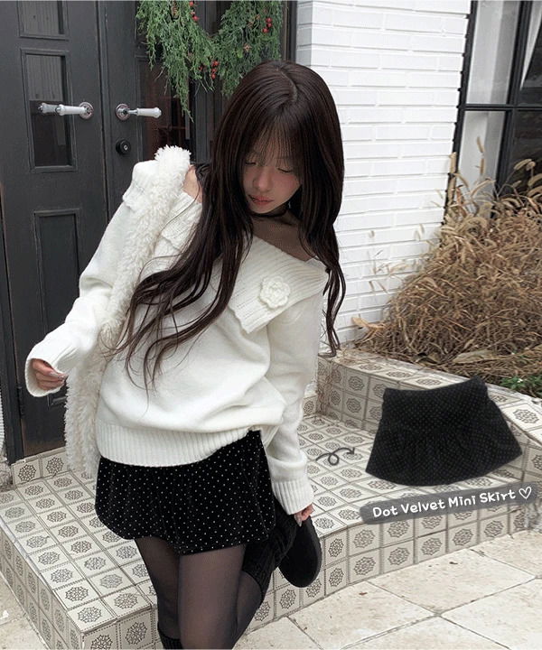 點點絨面迷你短裙