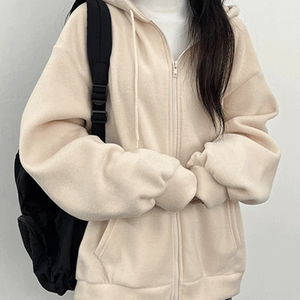 따뜻 무지 후리스 오버핏 후드집업