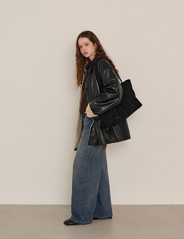 リアンデル バックゴムワイドデニムパンツ