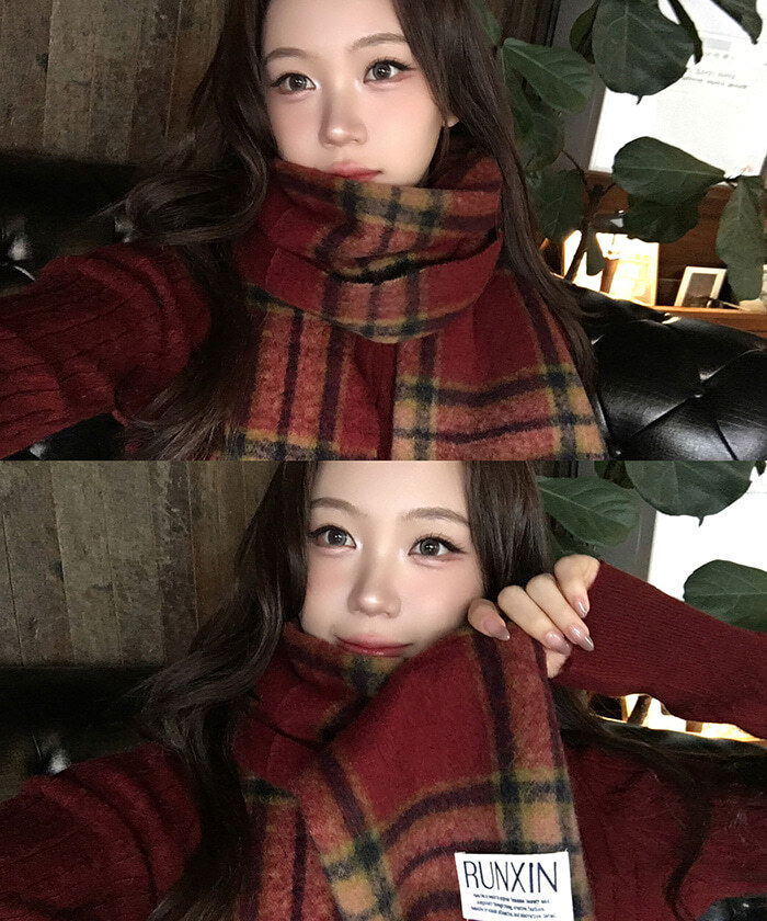 復古格紋長圍巾