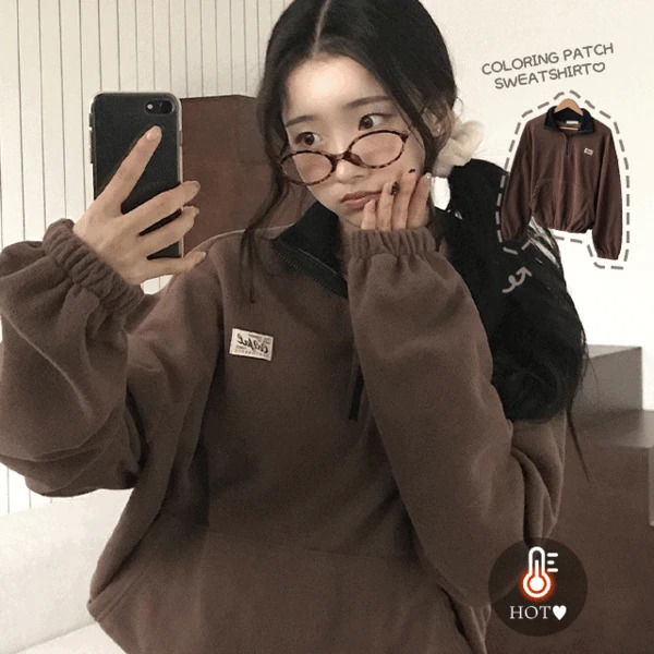 Blur half-zip fleece two-tone patch point shibori fleece Fleece-lined anorak long-sleeved Sweatshirt 拉鍊外套