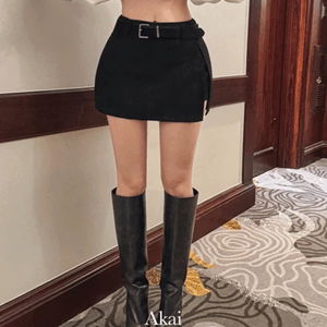 아카이 반하이웨스트 벨트SET 트임 속바지 스웨이드 겨울 미니 스커트 치마바지