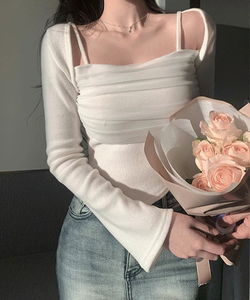 メリエル 冬 裏起毛 シフォン シャーリング アシンメトリー スリーブレス カーディガンセット