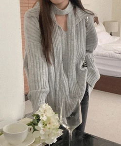 Terroir Ribbed Muffler Collar Knitwear 