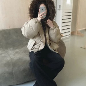 투페 오버핏 떡볶이 퍼후드 패딩 -2 color