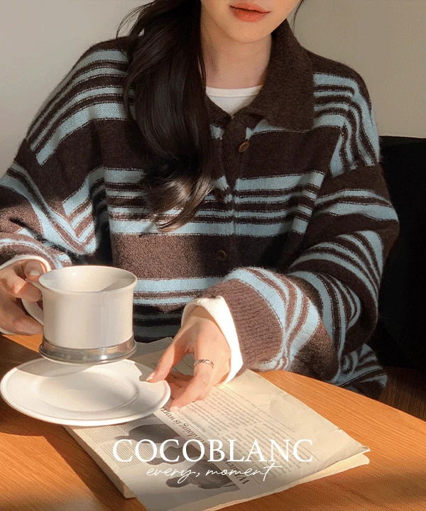 멀티 스트라이프 카라 니트