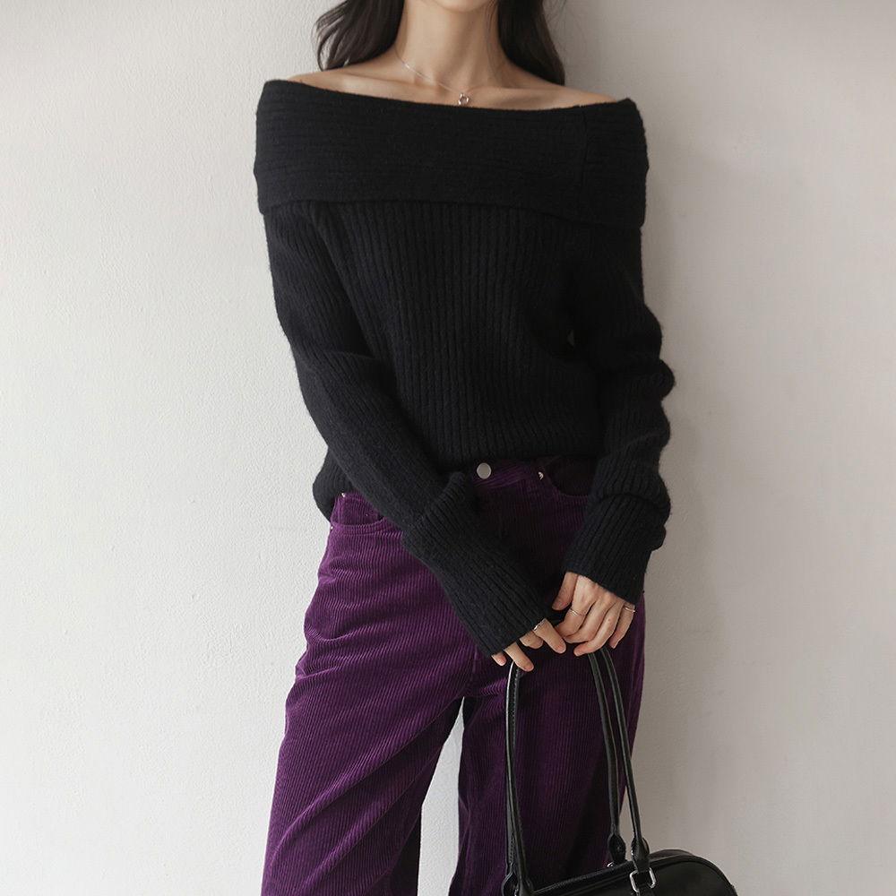 델루어 오프 숄더 골지 니트