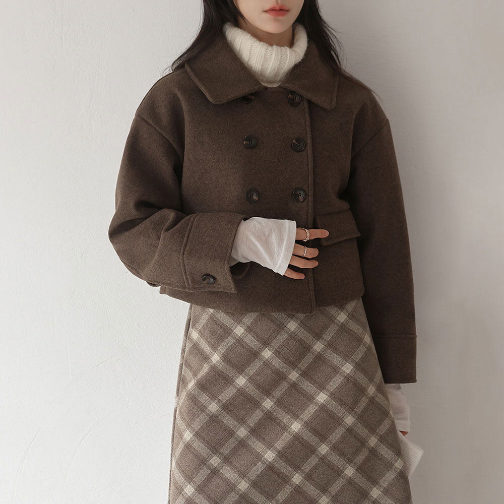 Media Wool Handmade Double Collar Strap Short Coat