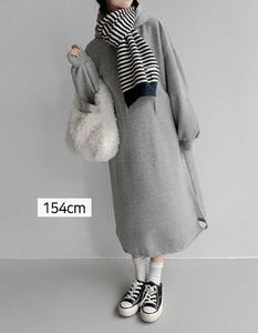 Simple Vest 6 Hooded Neck Fleece-lined Long Dress