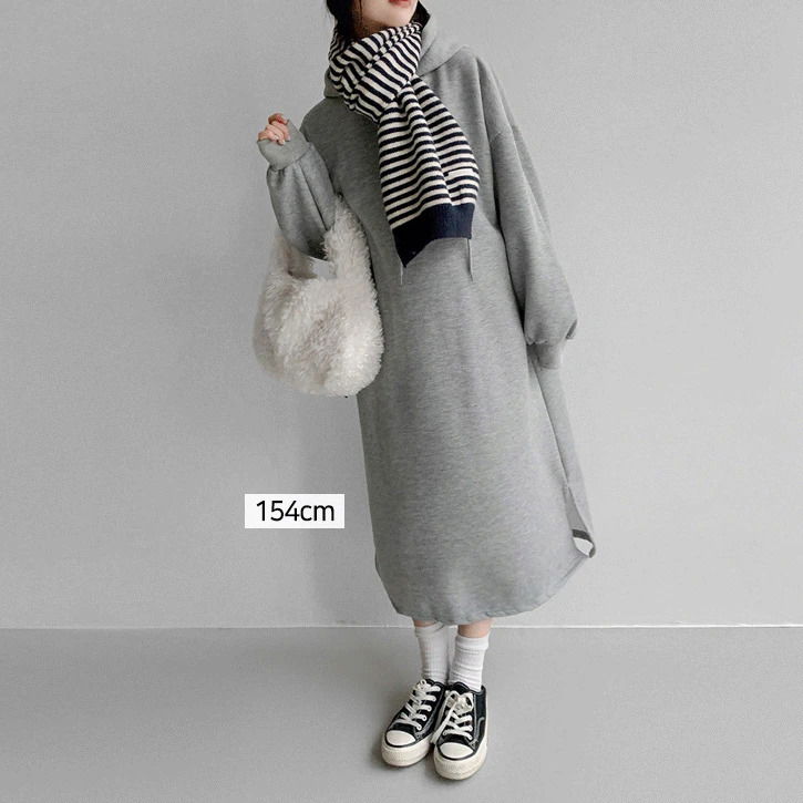 Simple Vest 6 Hooded Neck Fleece-lined Long Dress
