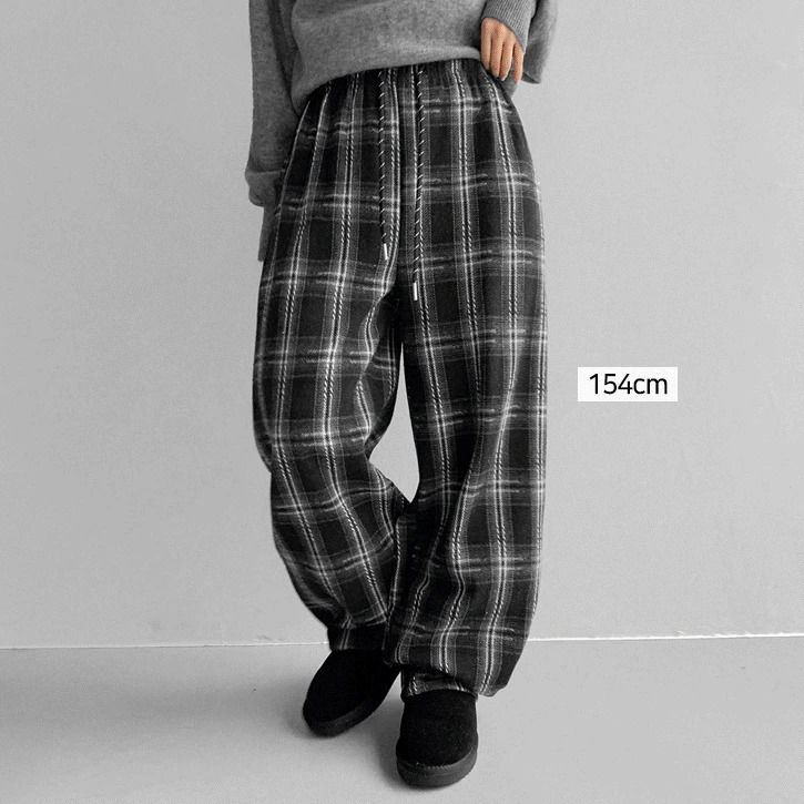 Pocket Check 2 Banding Fleece Curved Pants