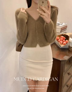 經典安哥拉V領長版針織外套