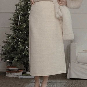 마리셀르 트위드 글리터 뒷트임 롱 스커트