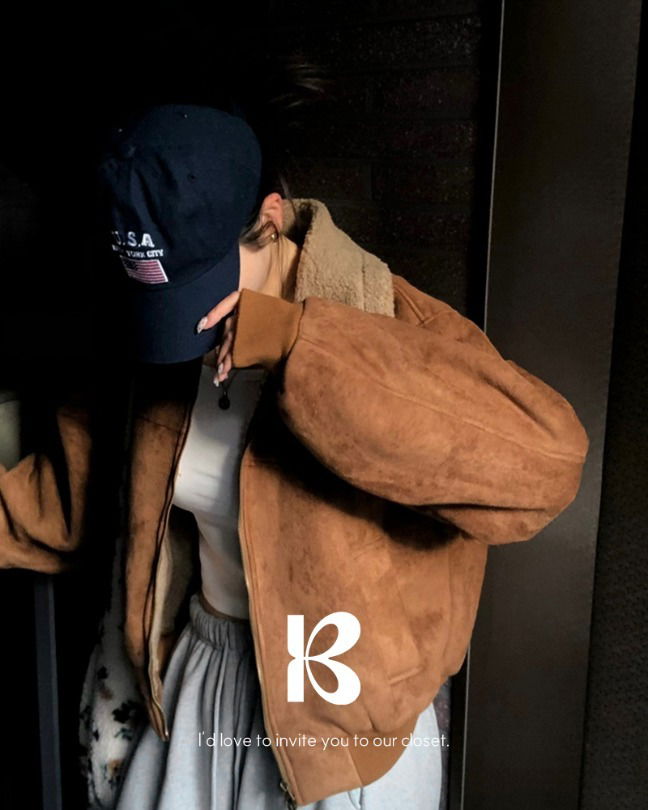 絨毛麂皮寬鬆飛行外套