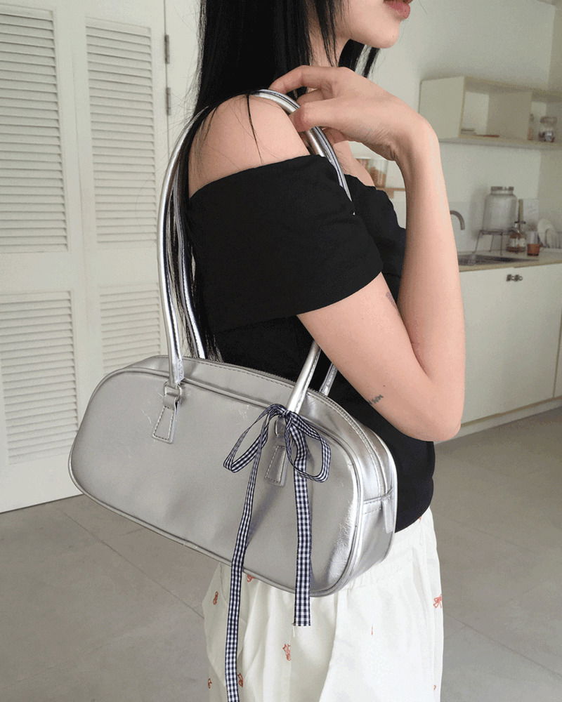 Choton check ribbon strap bowling shoulder bag 肩背包