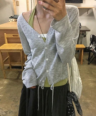 抽繩寬鬆V領夏季針織外套