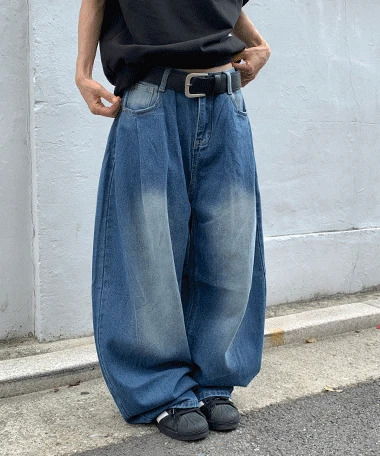 Corti pintuck Faded wide denim pants