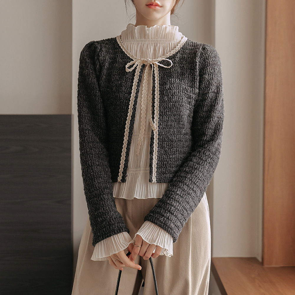 デアインレースタイボカシニットカーディガン