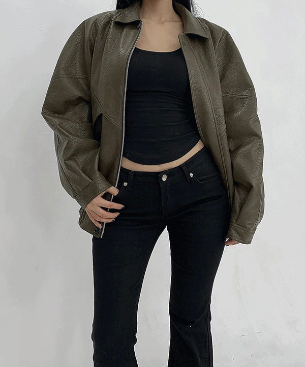 Carry Split line overfit leather Jacket jacket