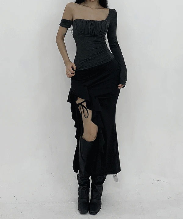 コルセットセクシーユニークスリムフリルアンバランスロングスカート